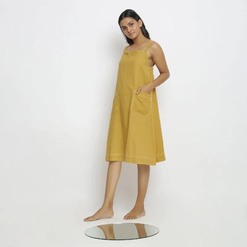 Light Yellow Handspun Cotton Knee Length Slip Dress