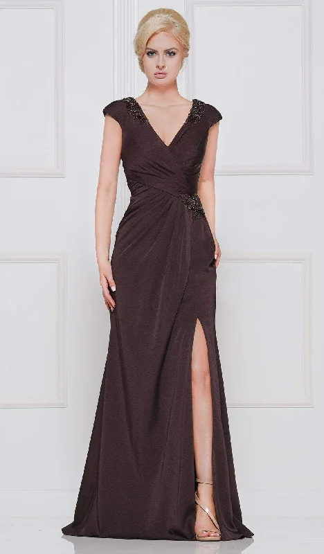 Marsoni by Colors - M252 Cap Sleeve High Slit Formal Dress