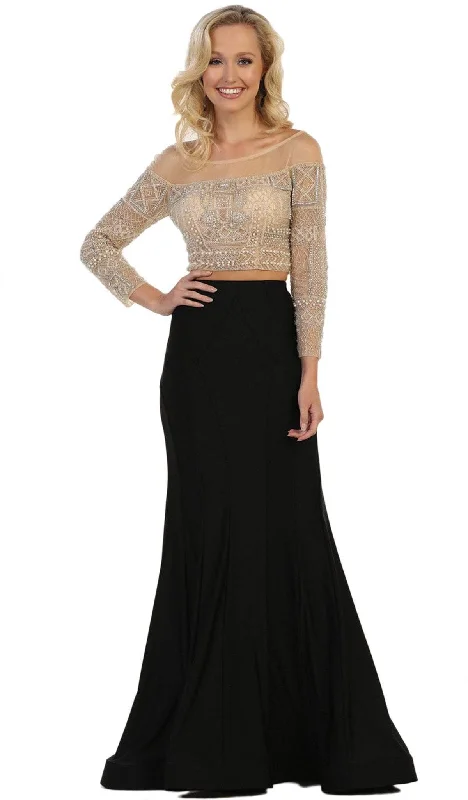 May Queen - RQ7589 Off-Shoulder Sheath Evening Dress