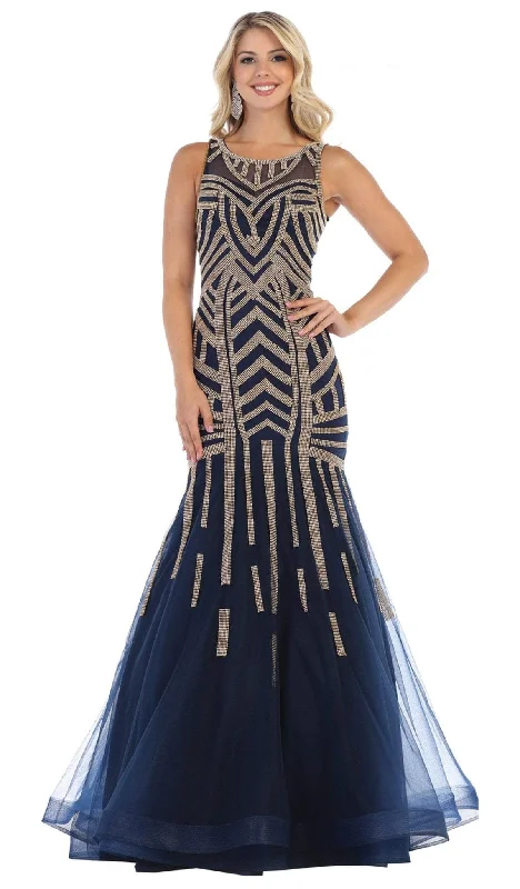 May Queen - RQ7646 Scoop Neck Trumpet Formal Gown