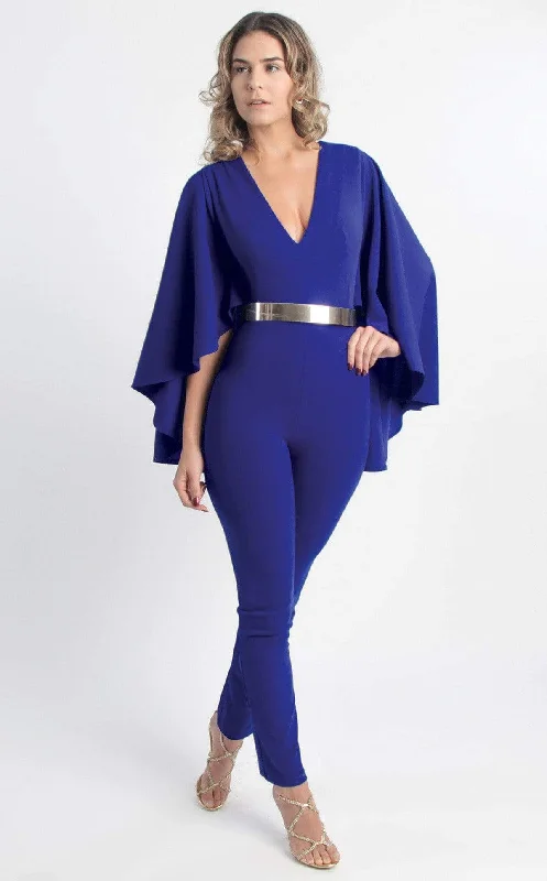 MNM Couture - L0025 Body-Fitted Fin Sleeve Jumpsuit