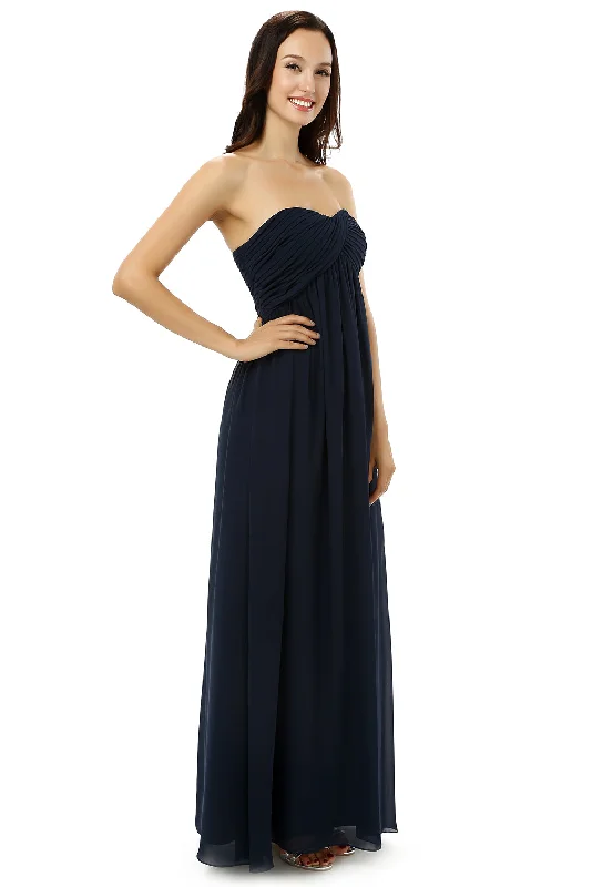 Navy Blue Sweetheart Chiffon With Pleats Corset Bridesmaid Dresses outfit