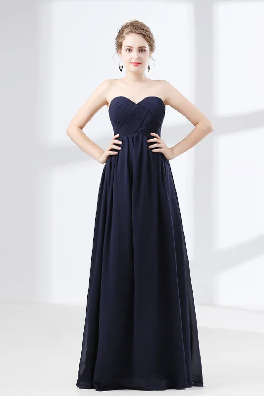 Navy Blue Sweetheart High Waist Chiffon Pleats Corset Bridesmaid Dresses outfit