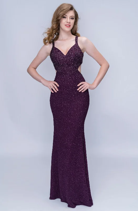 Nina Canacci - 1452SC Crisscross Open Back Glitter Trumpet Dress