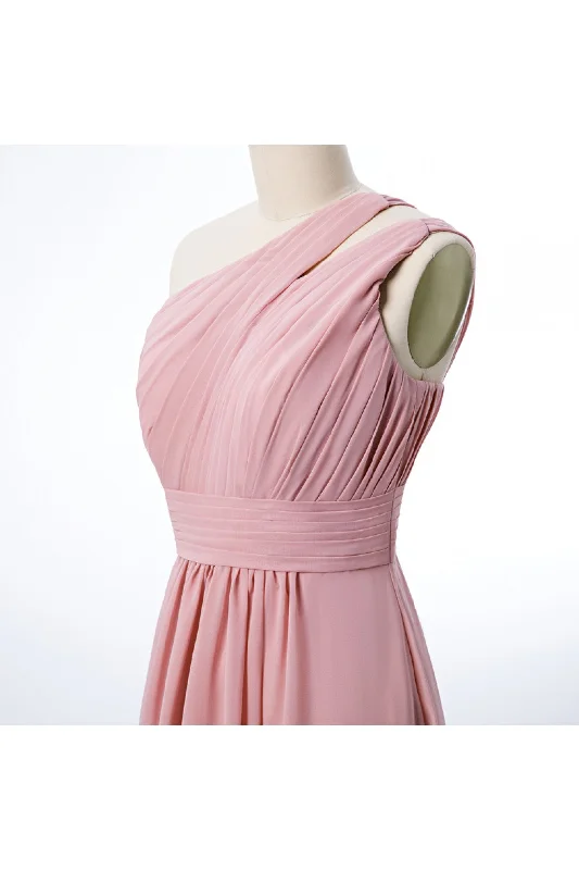 One Shoulder Blush Pink Chiffon A-line Bridesmaid Dress