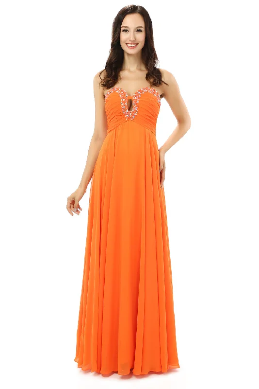 Orange Chiffon Cut Out Sweetheart With Pleats Corset Bridesmaid Dresses outfit