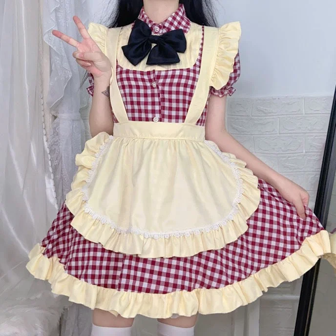 Plaid Ruffle Apron Maid Dress