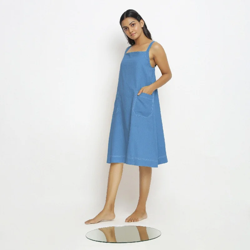 Powder Blue Handspun Cotton Knee Length Slip Dress