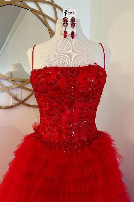 Red Beaded  Formal Dress with Slit