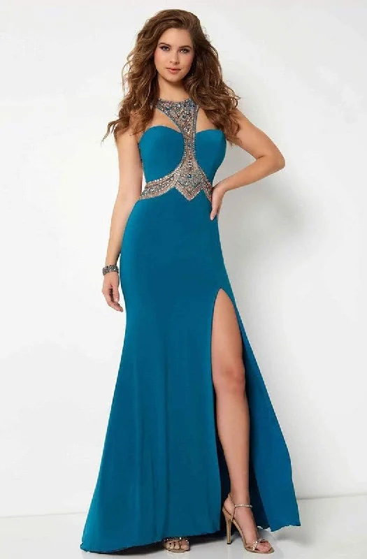 Studio 17 - 12686SC Beaded Halter Fitted Slit Gown