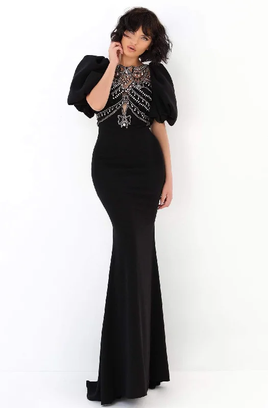 Tarik Ediz - 93874 Puff Sleeve Crystal Beaded Evening Dress