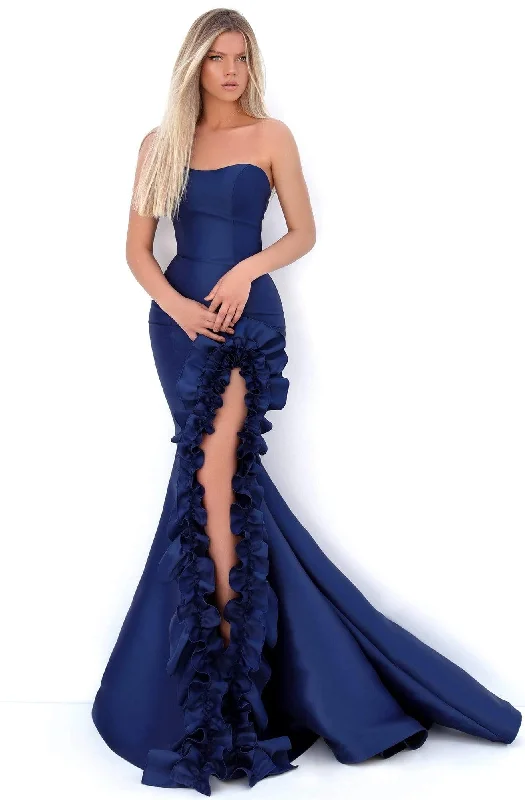 Tarik Ediz - Strapless Fitted Evening Gown With Ruffled Slit 50686