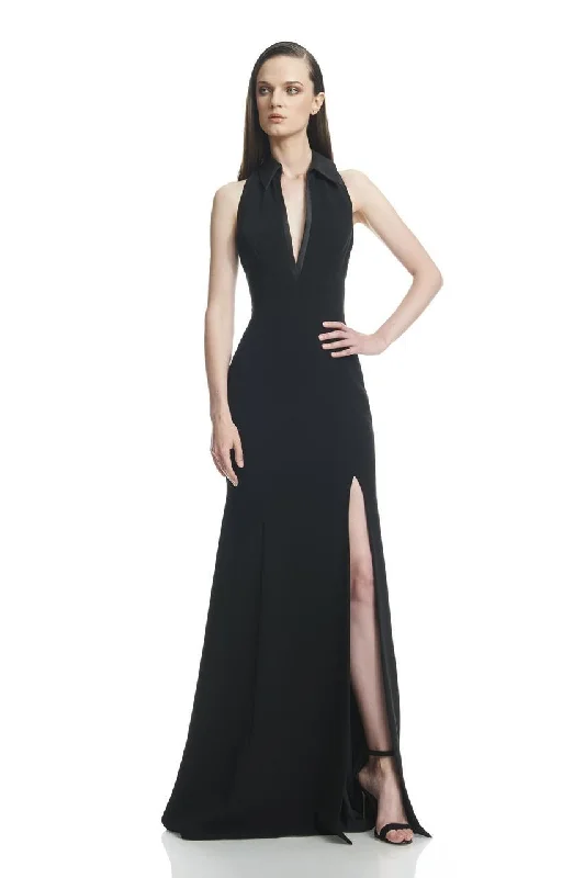 Theia - 882432SC Plunging V-Neck Cutout Back A-Line Dress