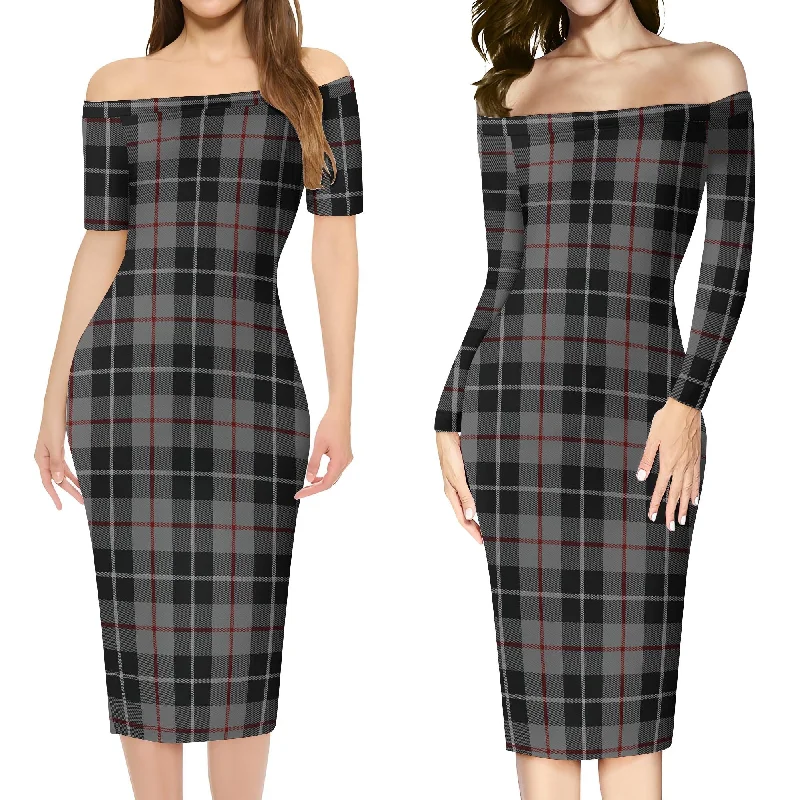 Thompson Grey Tartan Off Shoulder Lady Dress