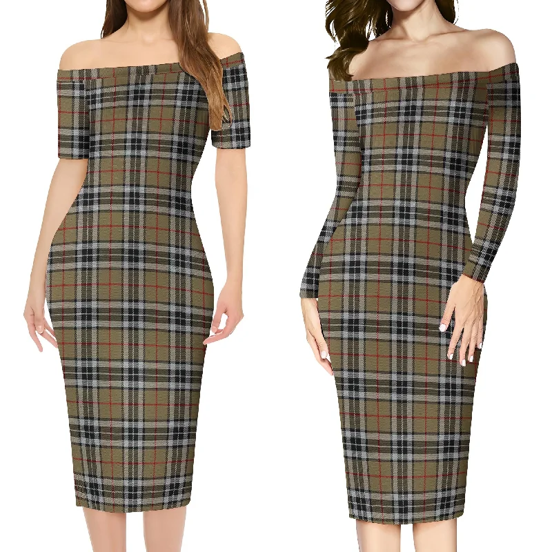 Thomson Camel Tartan Off Shoulder Lady Dress