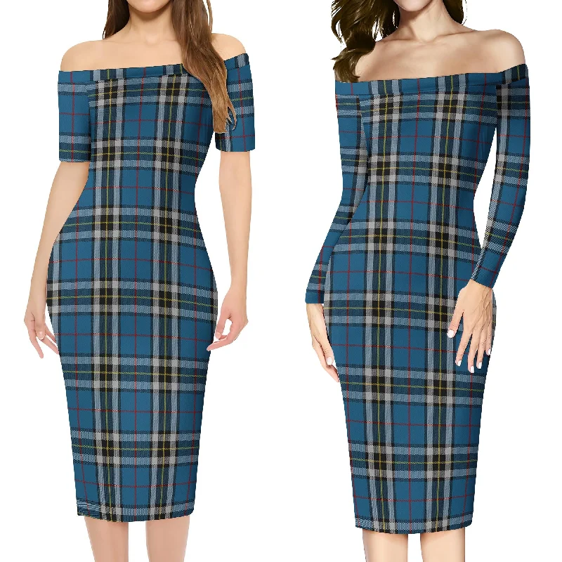 Thomson Dress Blue Tartan Off Shoulder Lady Dress