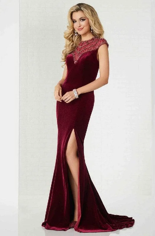 Tiffany Designs - 46119SC Bejeweled Velvet Slit Gown