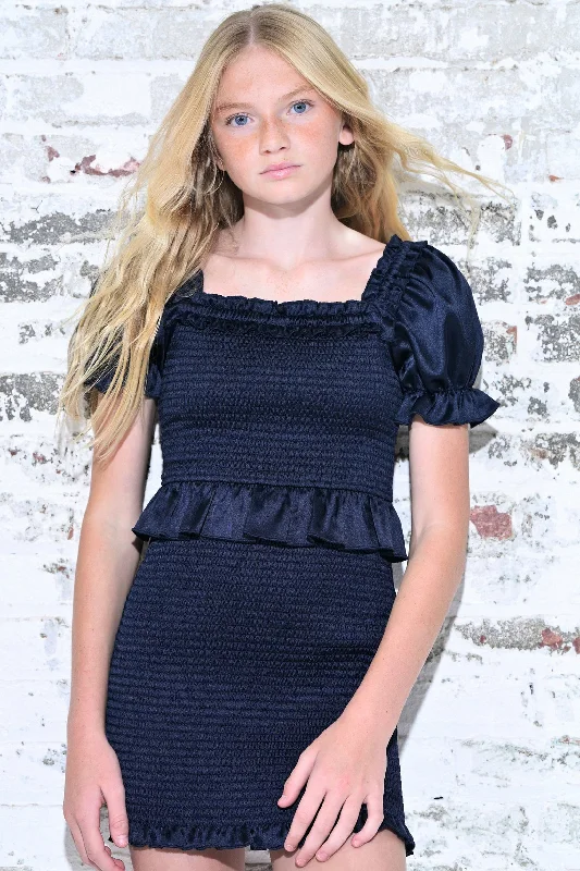 TWEEN RAYNE TIERED PUFF SLEEVE SMOCKED DRESS