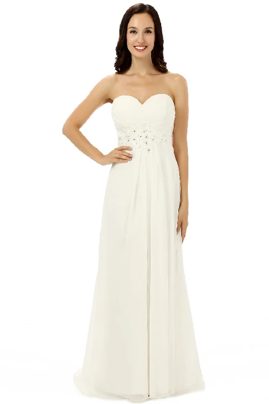 White Chiffon Sweetheart With Pleats Beading Corset Bridesmaid Dresses outfit