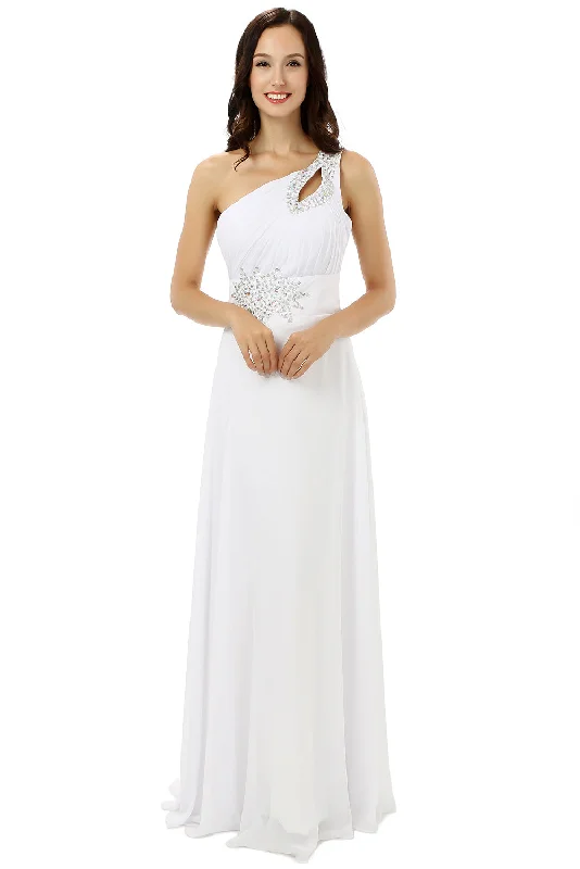 White One Shoulder Chiffon Pleats Beading Corset Bridesmaid Dresses outfit