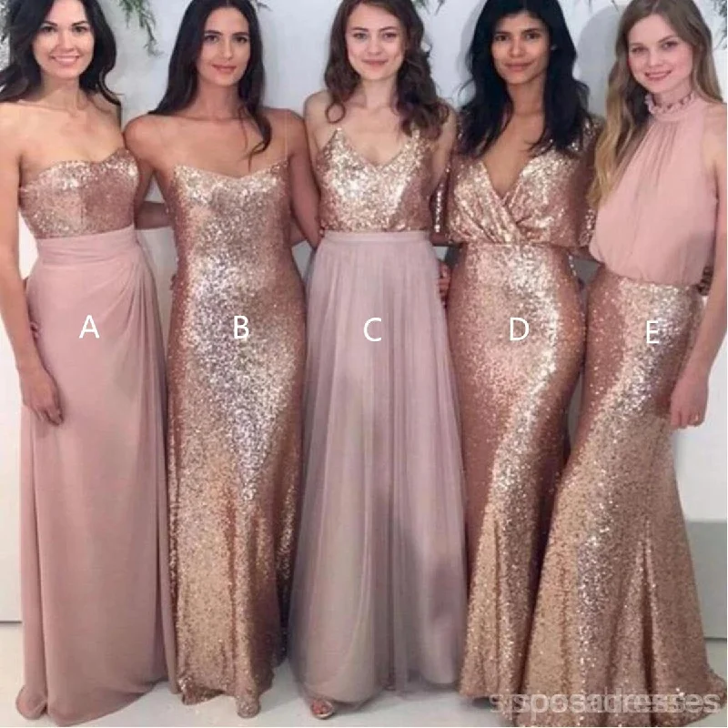 Custom Sparkly Mismatched Sequin Long Bridesmaid Dresses, BD103