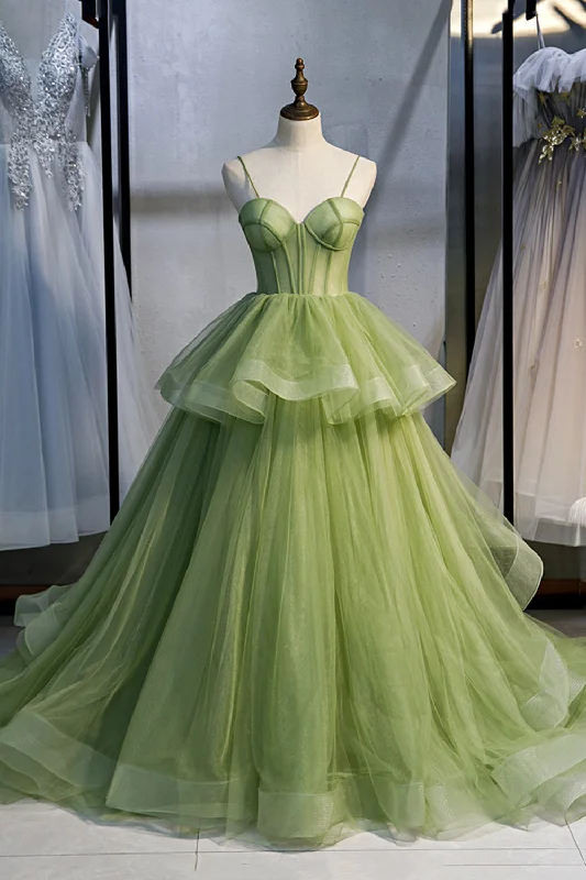 Green Sweetheart Tulle Long Prom Dress, Beautiful A-Line Evening Graduation Dress