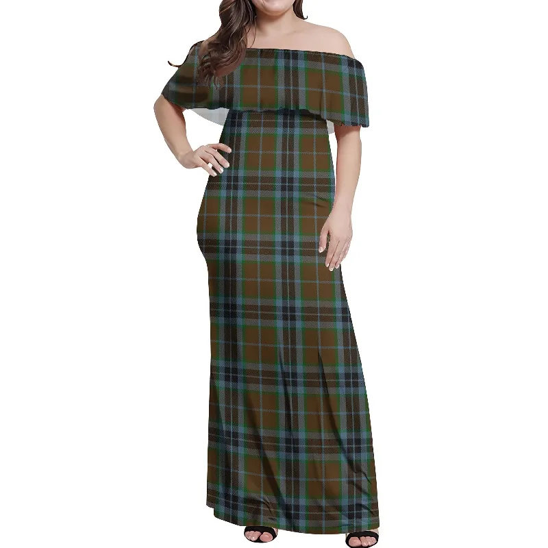 MacTavish Hunting Tartan Off Shoulder Long Dress