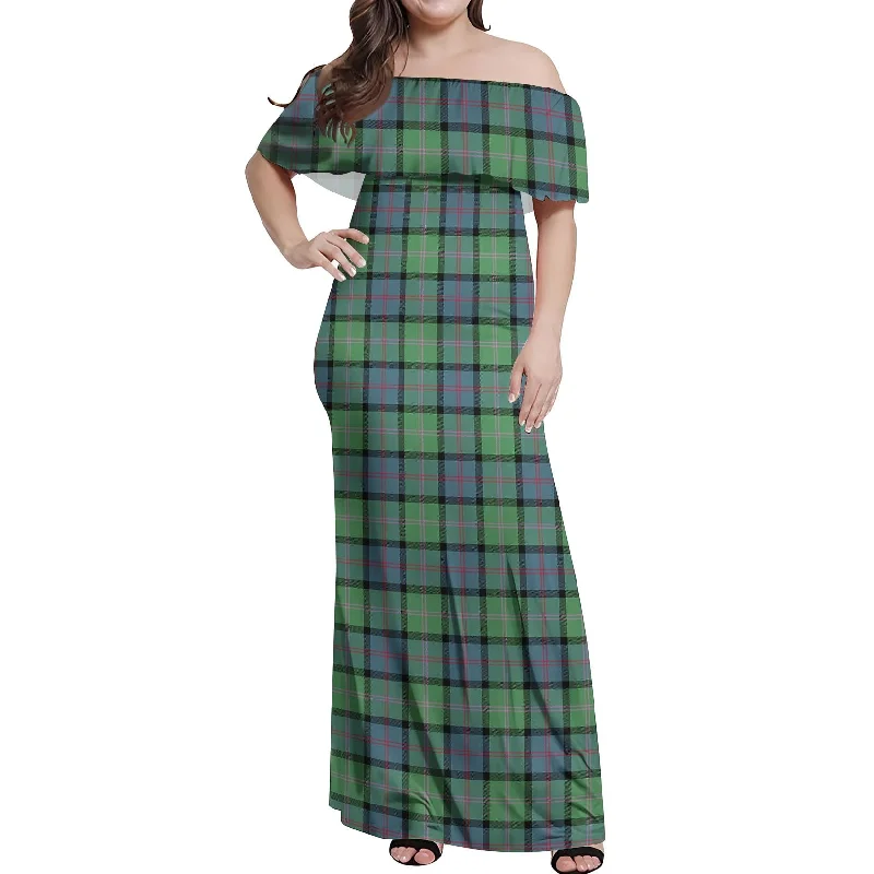 MacThomas Ancient Tartan Off Shoulder Long Dress