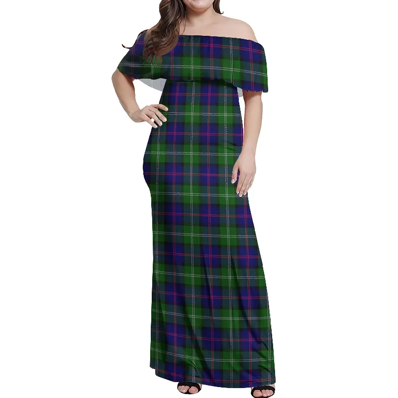 MacThomas Modern Tartan Off Shoulder Long Dress