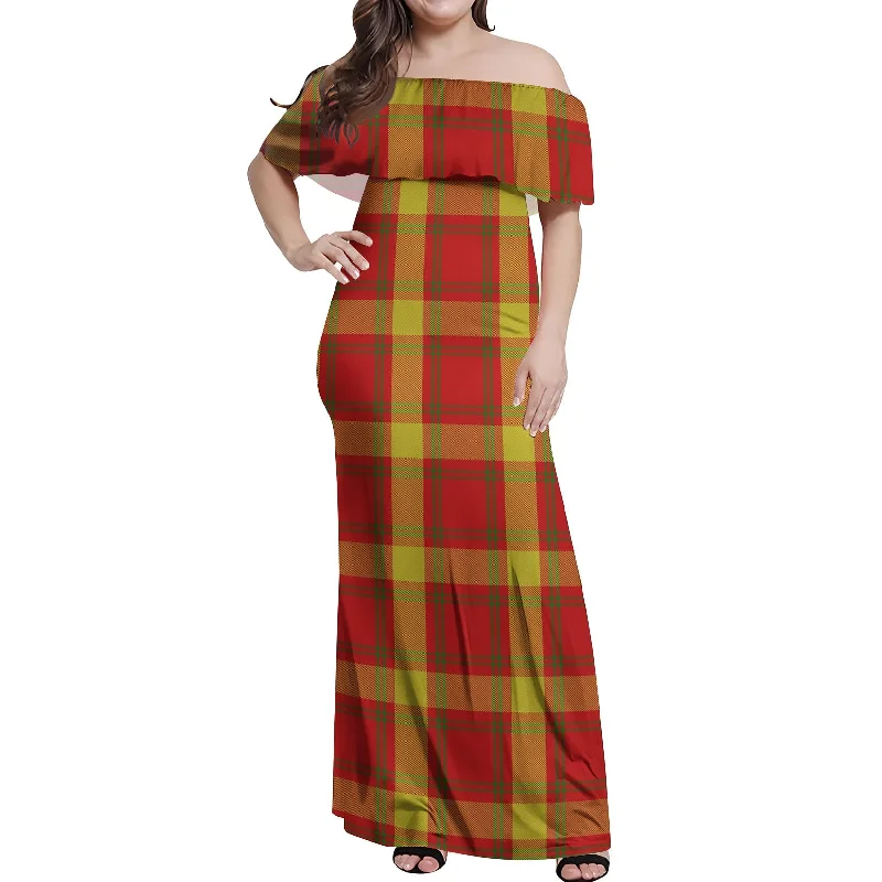 Maguire Modern Tartan Off Shoulder Long Dress