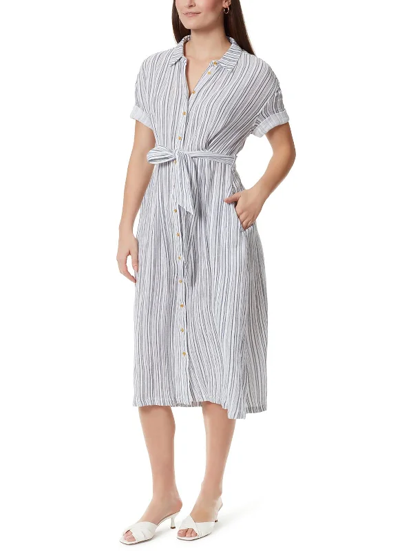 Irna Womens Striped Midi Shirtdress