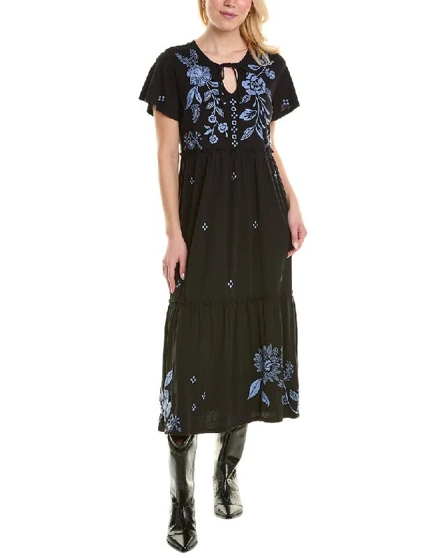 Johnny Was Lyra Tiered Ruffled Knit Midi Dress