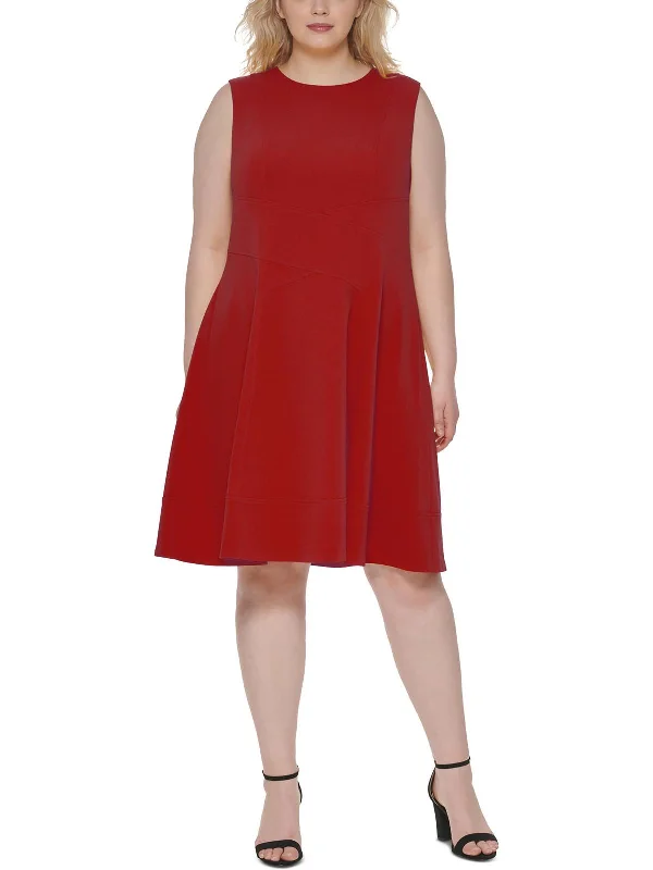 Plus Womens Seam Detailed Midi Fit & Flare Dress