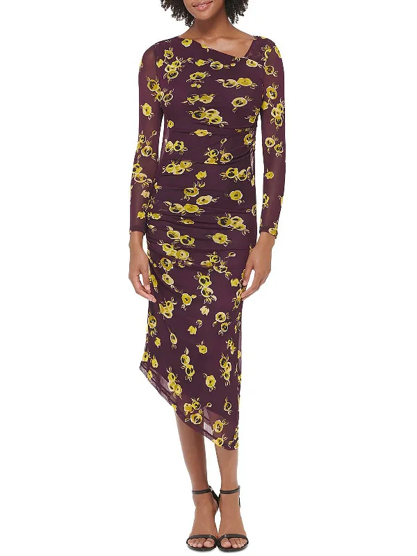 Womens Floral Midi Bodycon Dress