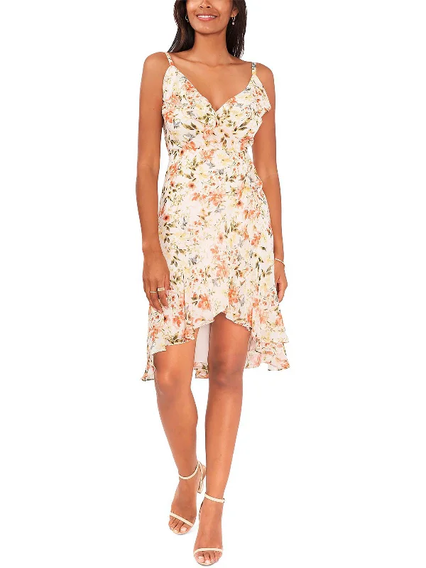 Womens Floral Ruffles Midi Dress