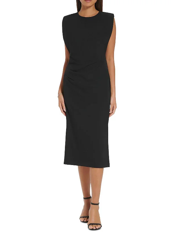 Womens Ruched Midi Shift Dress