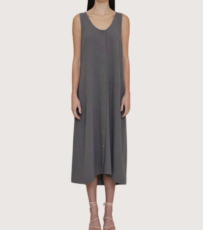 Linen Blend Easy Tank Dress In Dusty Teal