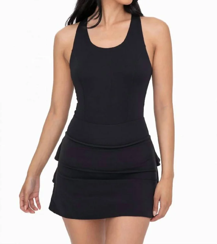 Ruffle Back Active Tank Dress In Black