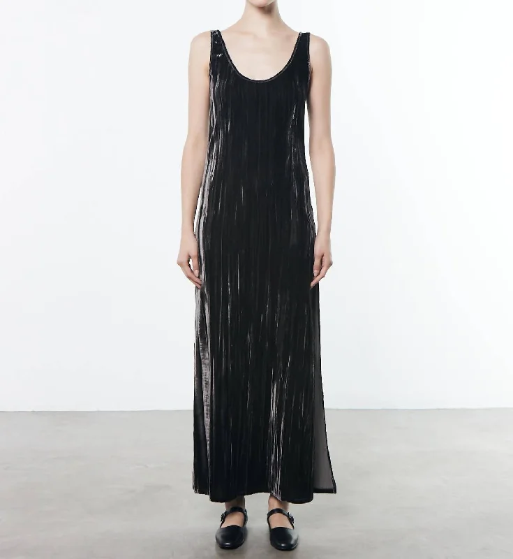 Silk Textured Velvet Tank Dress In Anthracite