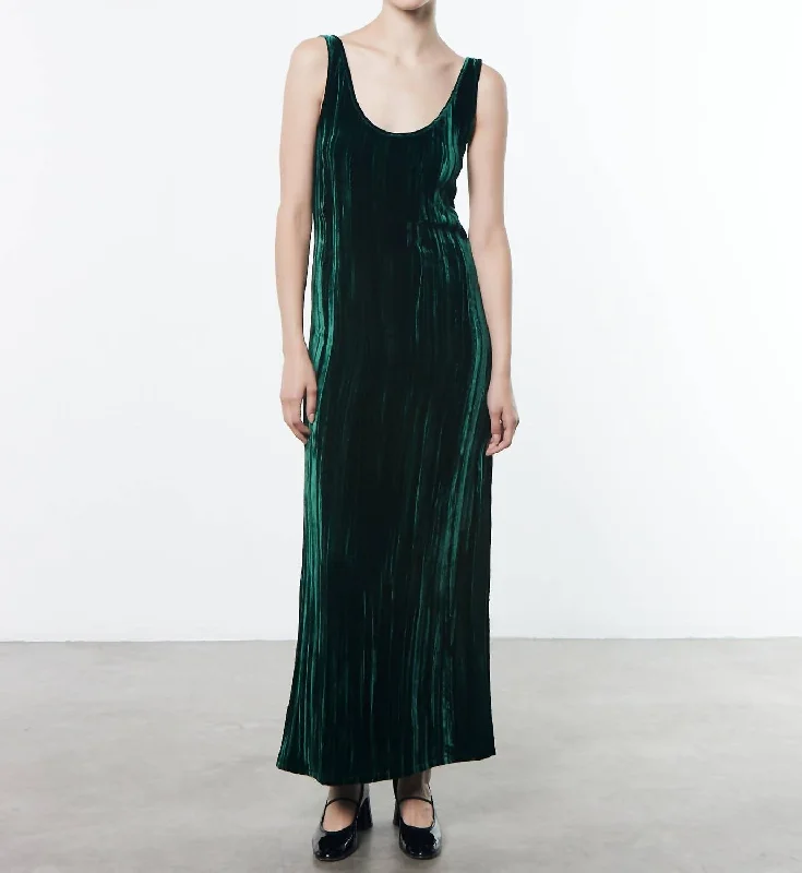 Silk Textured Velvet Tank Dress In Malachite