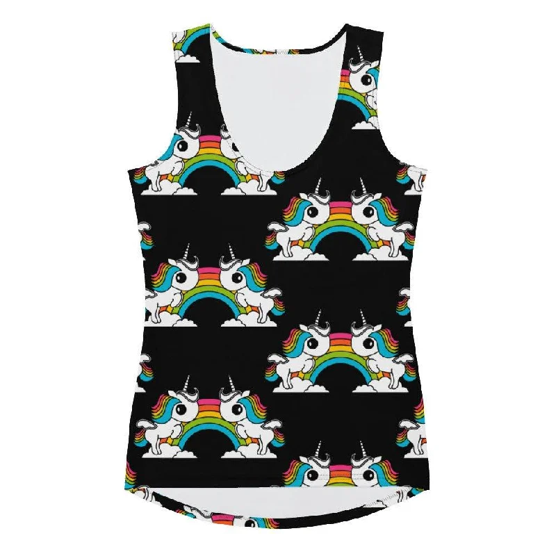 UNIQUE black - Tank Top with unicorns and rainbows